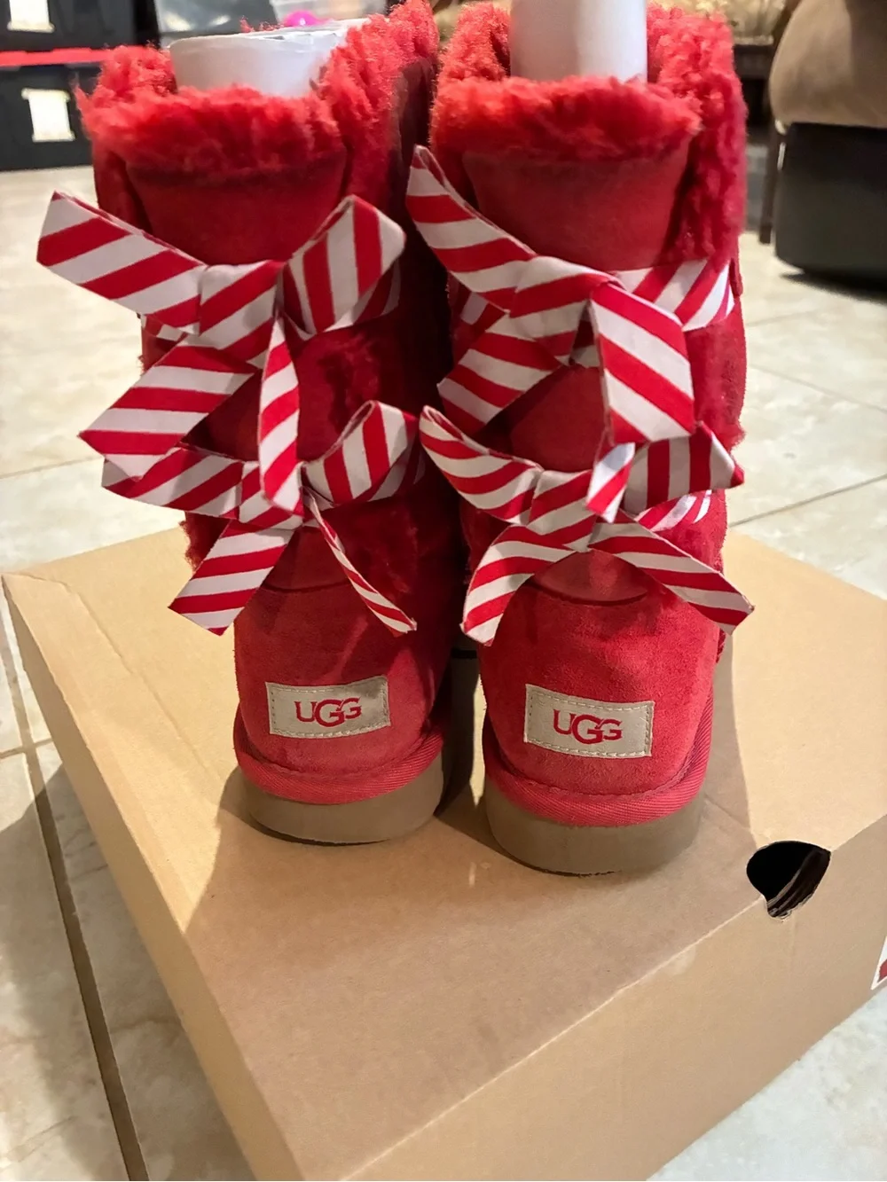 UGG Red Suede Classic Bailey Bow Boots